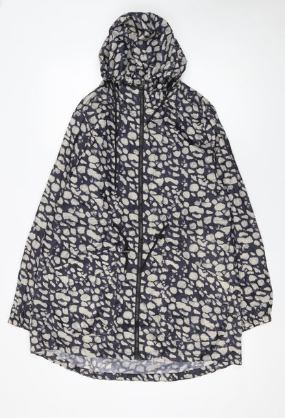 Rainydays Women Blue Animal Print Hooded Lightweight Rain Coat Jacket S