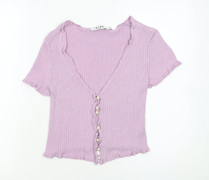 Womens UK Size XS NA-KD Purple Cropped Button-Up