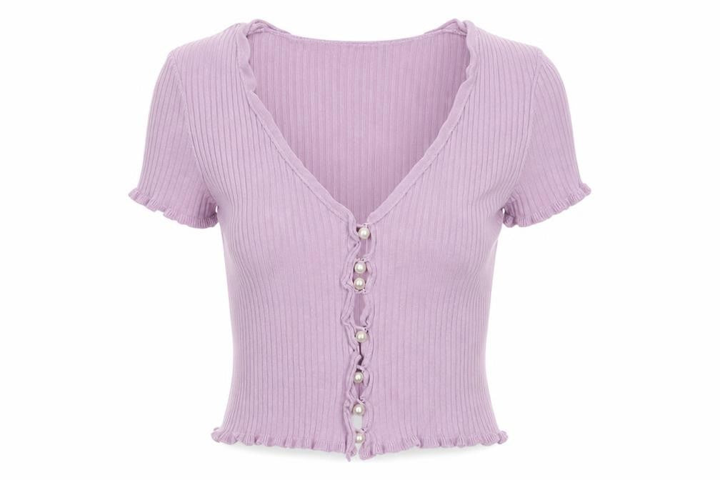 Womens UK Size XS NA-KD Purple Cropped Button-Up