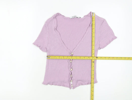 Womens UK Size XS NA-KD Purple Cropped Button-Up