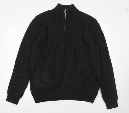 Mens UK Size M ASOS DESIGN Black 1/2 Zip Jumper