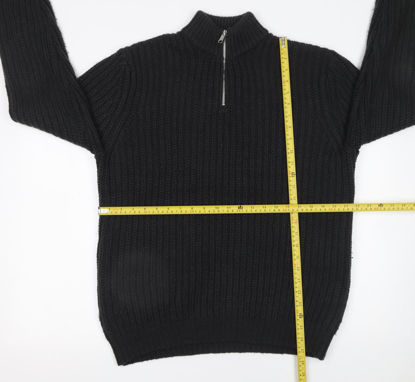 Mens UK Size M ASOS DESIGN Black 1/2 Zip Jumper