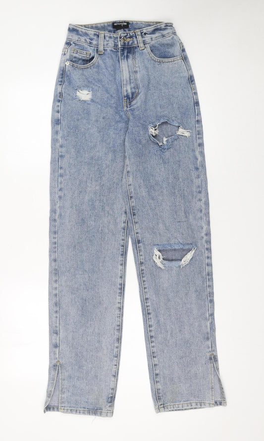 Womens UK Size 4 PRETTYLITTLETHING Regular Fit Straight Blue Jeans