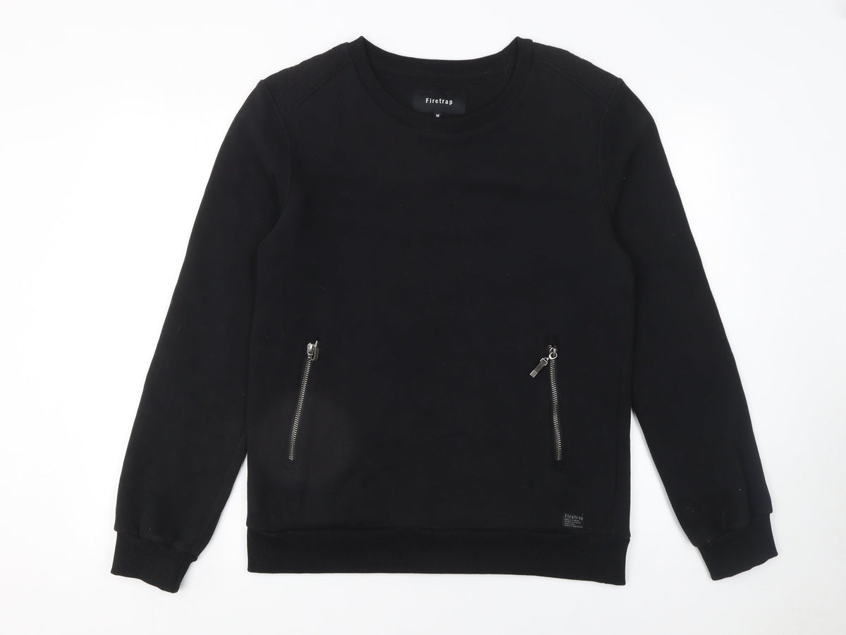Mens UK Size M Firetrap Black Pullover Sweatshirt