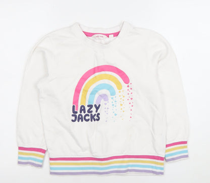 Lazy Jacks Girls White Rainbow Sweatshirt 7-8 Years Cotton Pullover