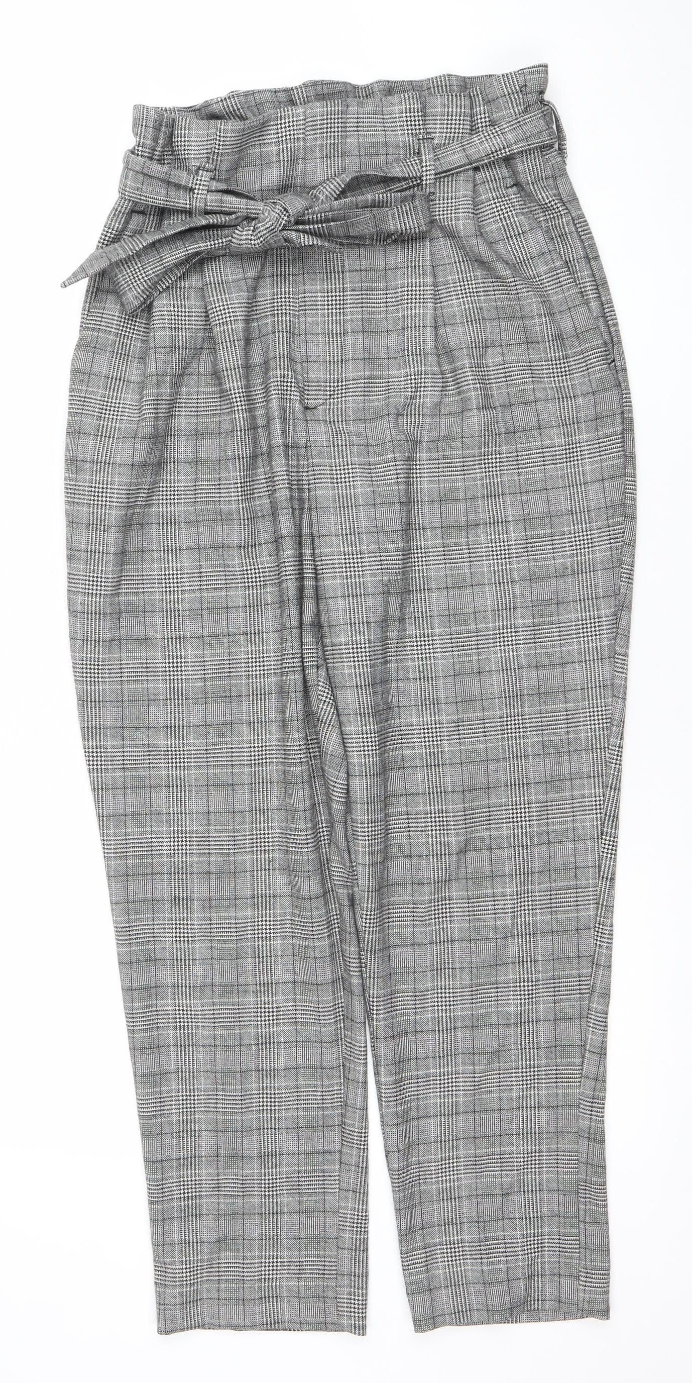 Womens UK Size 10 H&M Regular Fit Paperbag Grey Trousers