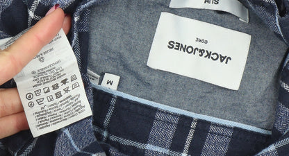 Jack & Jones Men's Blue Check Long Sleeve Flannel Shirt Size M