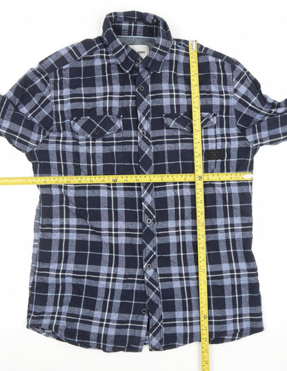 Jack & Jones Men's Blue Check Long Sleeve Flannel Shirt Size M
