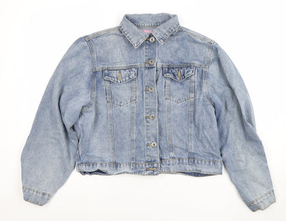 FAE Womens Blue Denim Cropped Button Jacket Size M