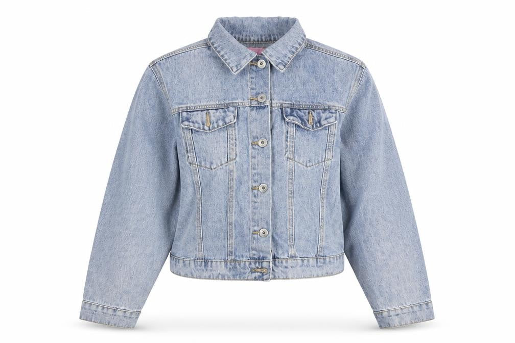 FAE Womens Blue Denim Cropped Button Jacket Size M