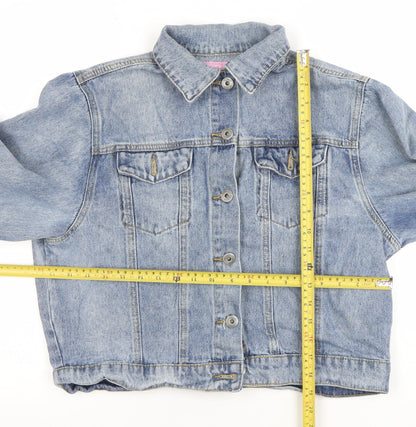 FAE Womens Blue Denim Cropped Button Jacket Size M