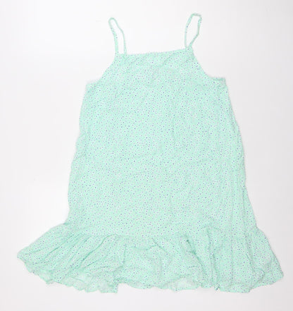 Dunnes Stores Girls Green Polka Dot Viscose Trapeze Dress 9-10 Years