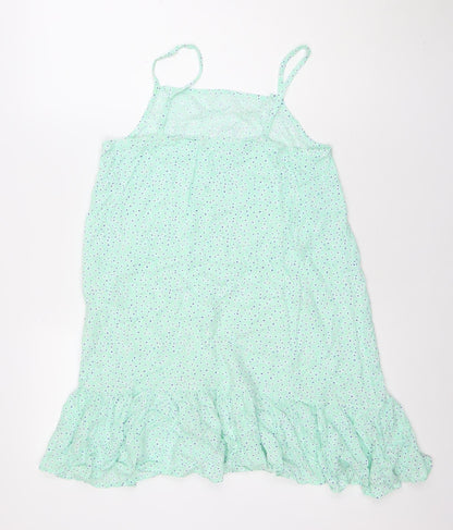 Dunnes Stores Girls Green Polka Dot Viscose Trapeze Dress 9-10 Years
