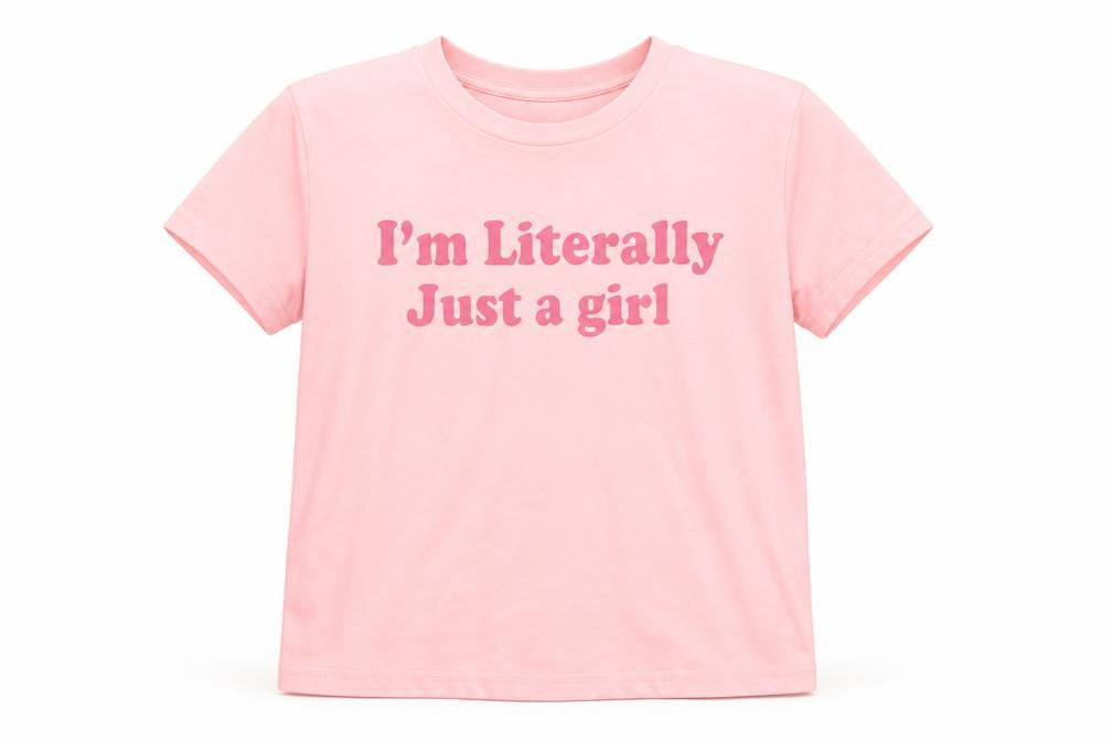 Front view of SHEIN girls’ pink graphic quote short sleeve t-shirt, size 12, years