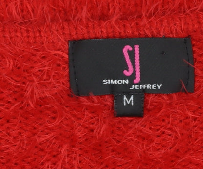 Womens UK Size M Simon Jeffrey Red Cardigan Jumper