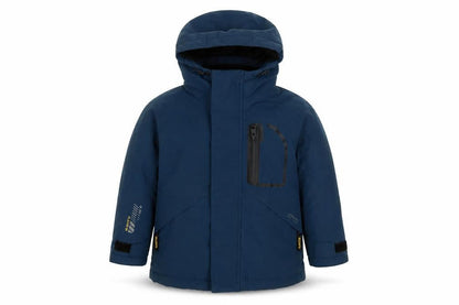 Front view of Next boys’ blue hooded waterproof puffer jacket 3 years winter coat