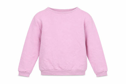Front view of H&M girls’ pink cotton blend crew neck pullover sweatshirt 9-10 years