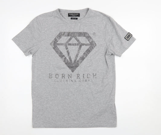 Mens UK Size M Born Rich Grey  T-Shirt