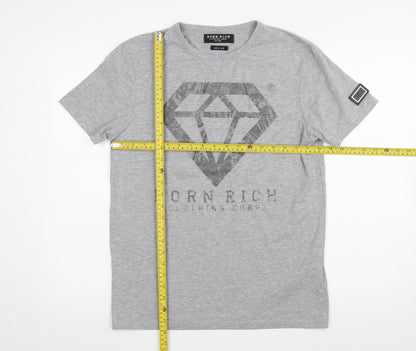 Mens UK Size M Born Rich Grey  T-Shirt