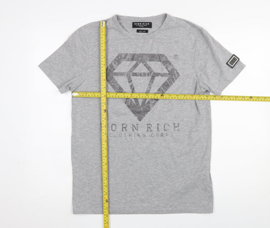 Mens UK Size M Born Rich Grey  T-Shirt