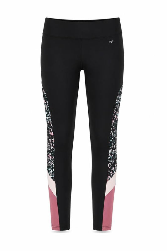 Front view of Dunnes Women’s Black Colourblock Leggings, size S