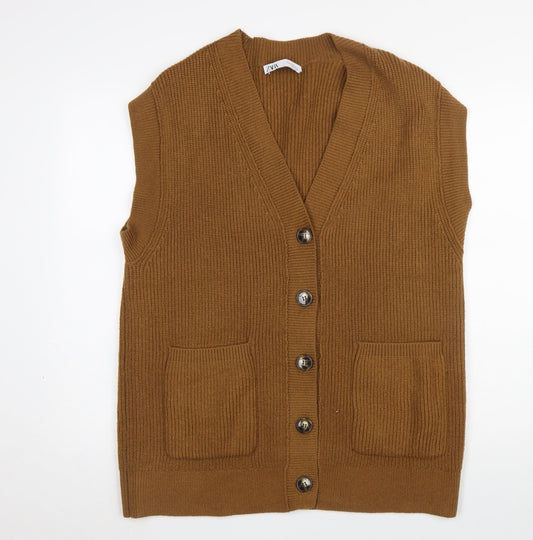 Womens UK Size 12 Zara Brown Cardigan Jumper