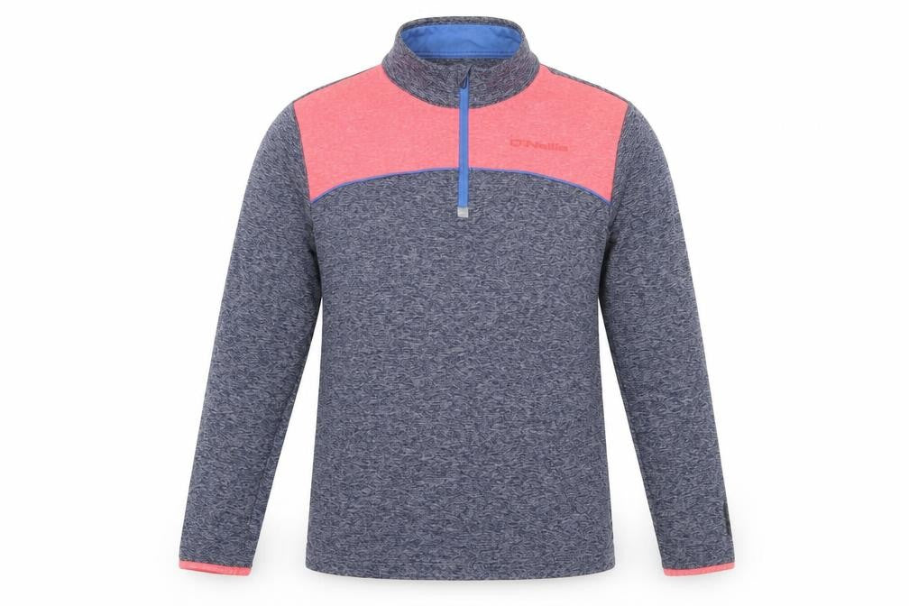 Front view of O’Neills boys’ blue & coral 1/4 zip pullover sweatshirt age 13