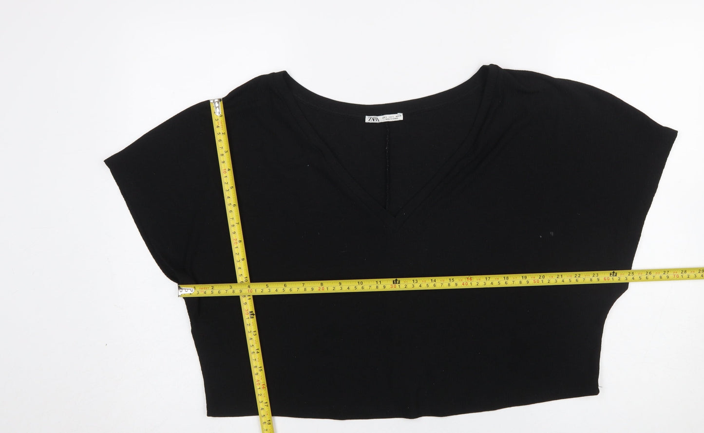 Womens UK Size S Zara Black Cropped T-Shirt