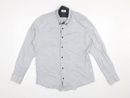 Next Men's Blue Patterned Button-Up Long Sleeve Cotton Shirt Medium