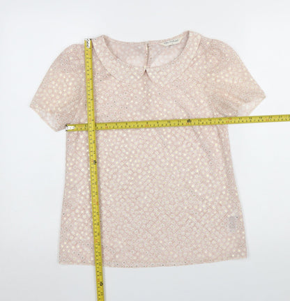 Miss Selfridge Women Pink Short Sleeve Collared Lace Blouse UK 6