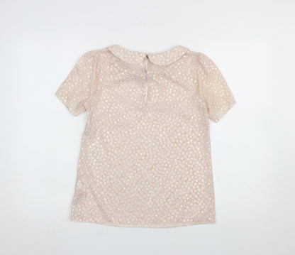 Miss Selfridge Women Pink Short Sleeve Collared Lace Blouse UK 6