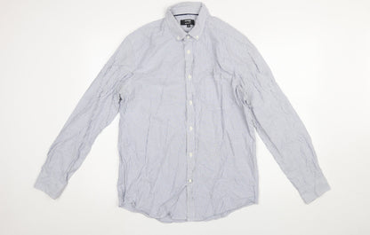 Dunnes Stores Men's Blue Striped Cotton Button-Up Shirt M Regular Fit