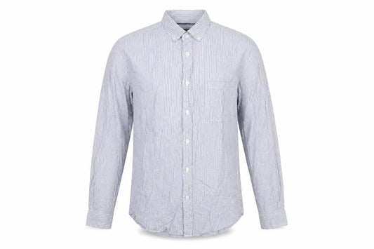 Front view of Dunnes Men's Blue Striped Cotton Button-Up Shirt M Regular Fit