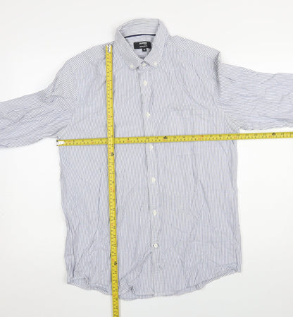 Dunnes Stores Men's Blue Striped Cotton Button-Up Shirt M Regular Fit
