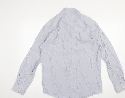 Dunnes Stores Men's Blue Striped Cotton Button-Up Shirt M Regular Fit