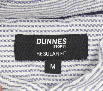 Dunnes Stores Men's Blue Striped Cotton Button-Up Shirt M Regular Fit
