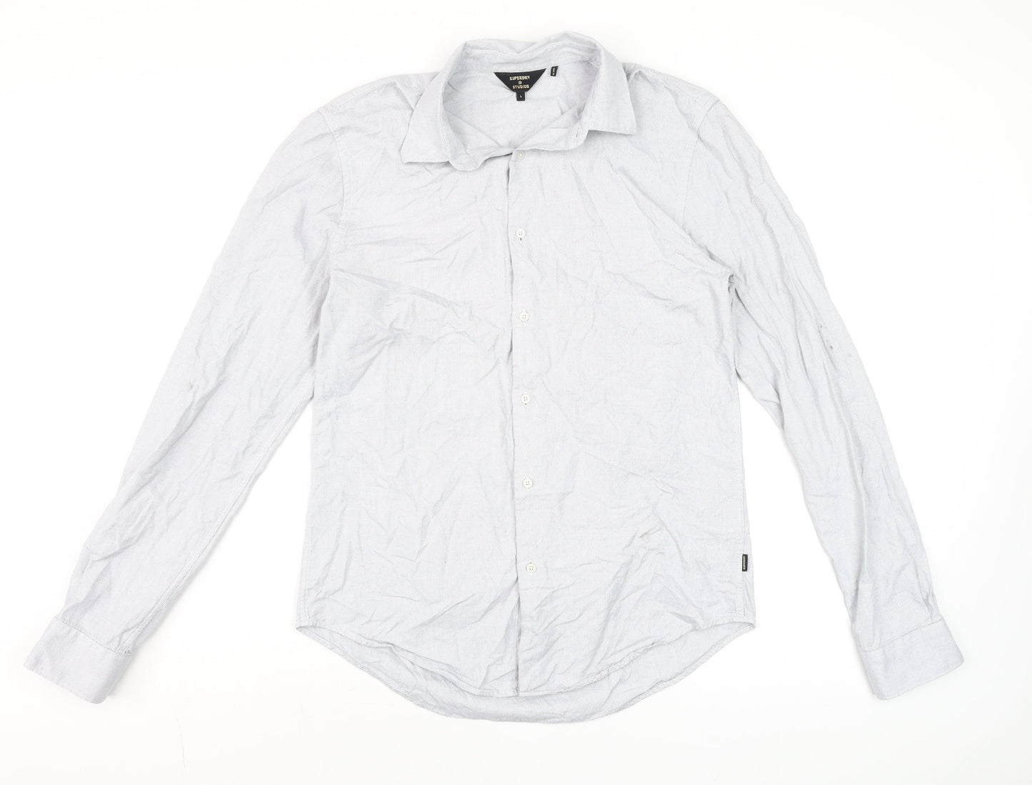 Mens UK Collar Size L Superdry Smart Grey  Dress Shirt