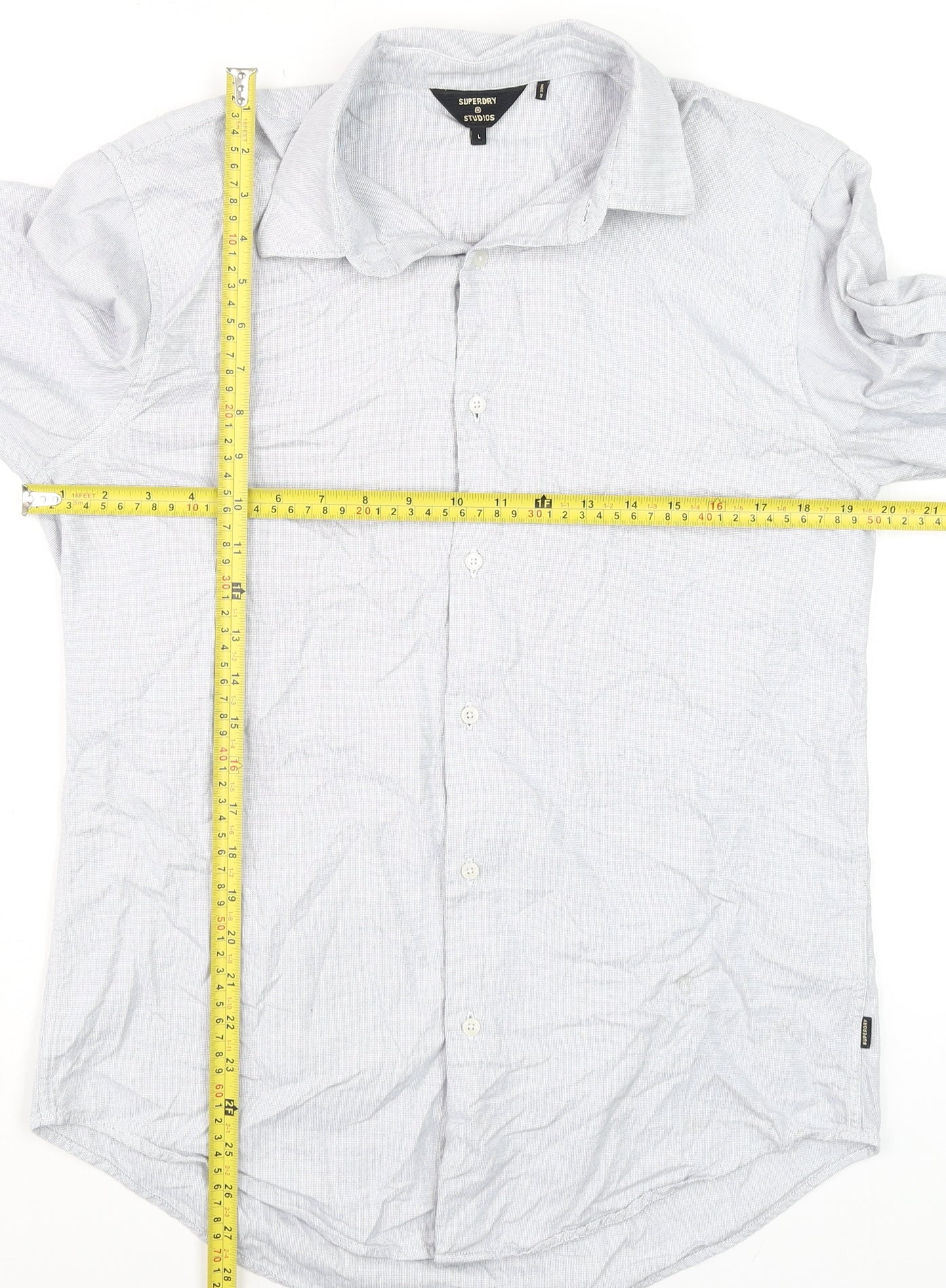 Mens UK Collar Size L Superdry Smart Grey  Dress Shirt