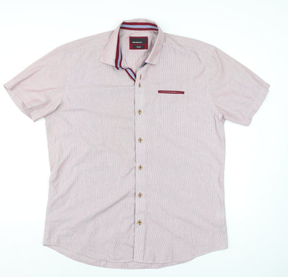 Remus Uomo Pink Short Sleeve Tapered Cotton Blend Men's Formal Shirt XL