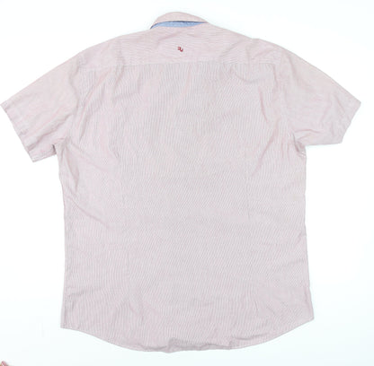 Remus Uomo Pink Short Sleeve Tapered Cotton Blend Men's Formal Shirt XL