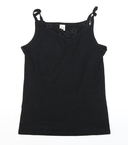 Chicca Women Black Cotton Crochet Trim Camisole Tank Top Size 20