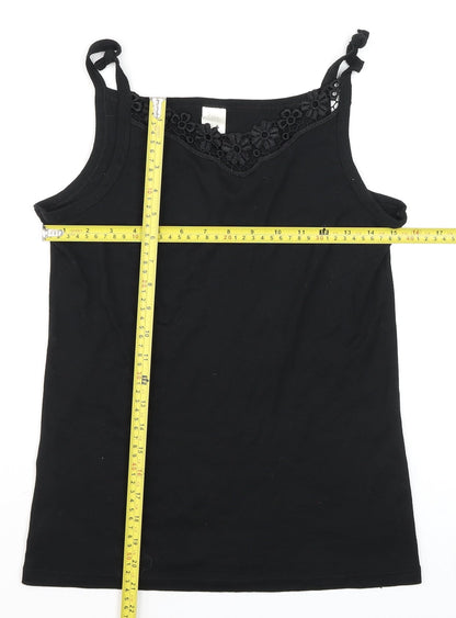 Chicca Women Black Cotton Crochet Trim Camisole Tank Top Size 20