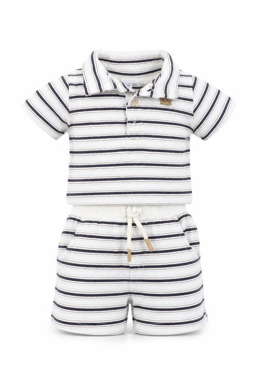 Front view of Calvin Klein unisex baby multicoloured 3-6m striped jersey shorts set