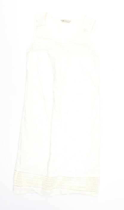 Marks and Spencer Women’s Ivory Linen Blend Sleeveless Knee Length Shift Dress Size 12
