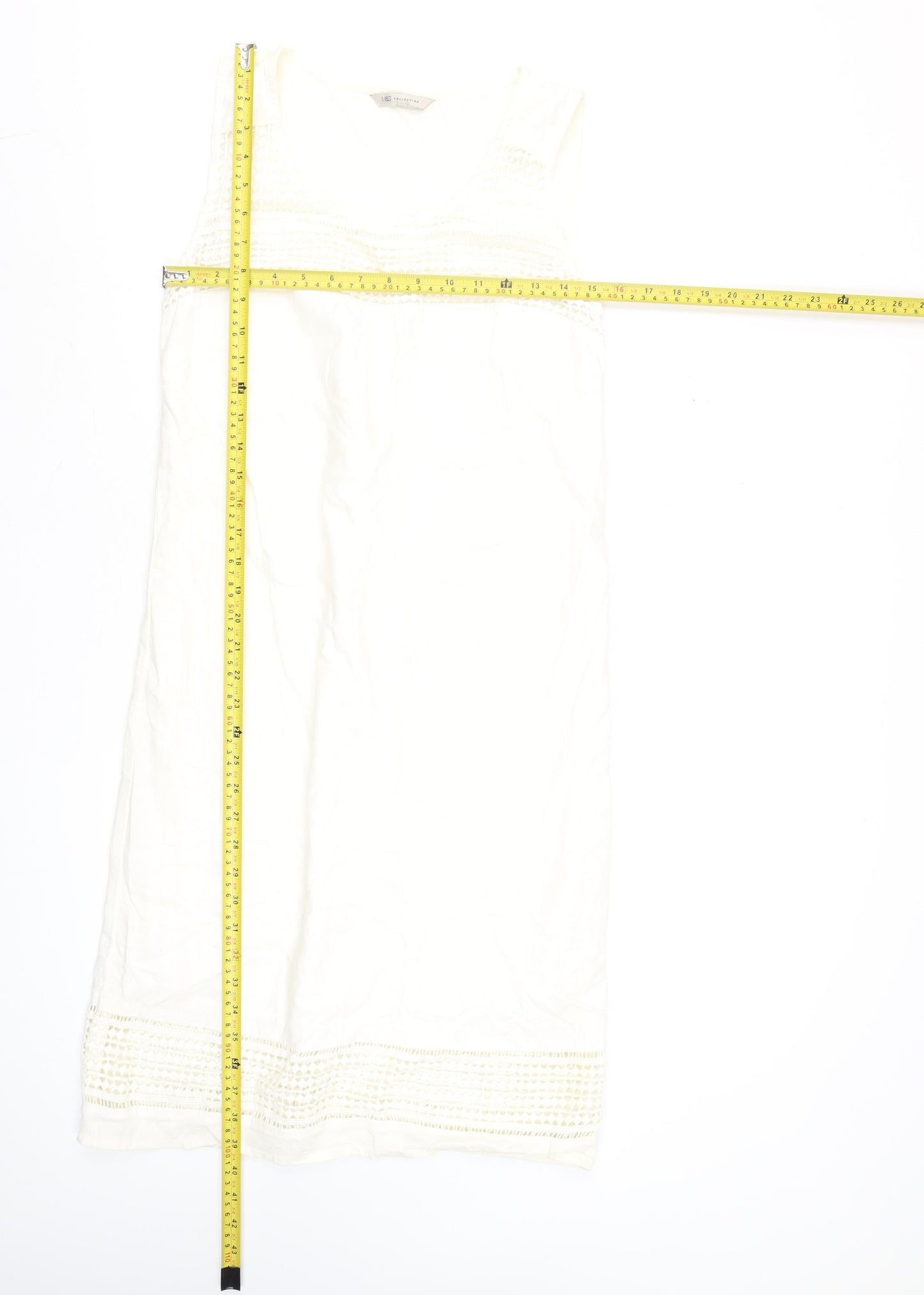 Marks and Spencer Women’s Ivory Linen Blend Sleeveless Knee Length Shift Dress Size 12