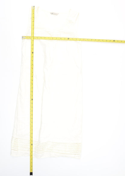 Marks and Spencer Women’s Ivory Linen Blend Sleeveless Knee Length Shift Dress Size 12
