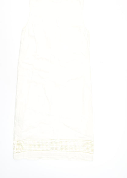 Marks and Spencer Women’s Ivory Linen Blend Sleeveless Knee Length Shift Dress Size 12
