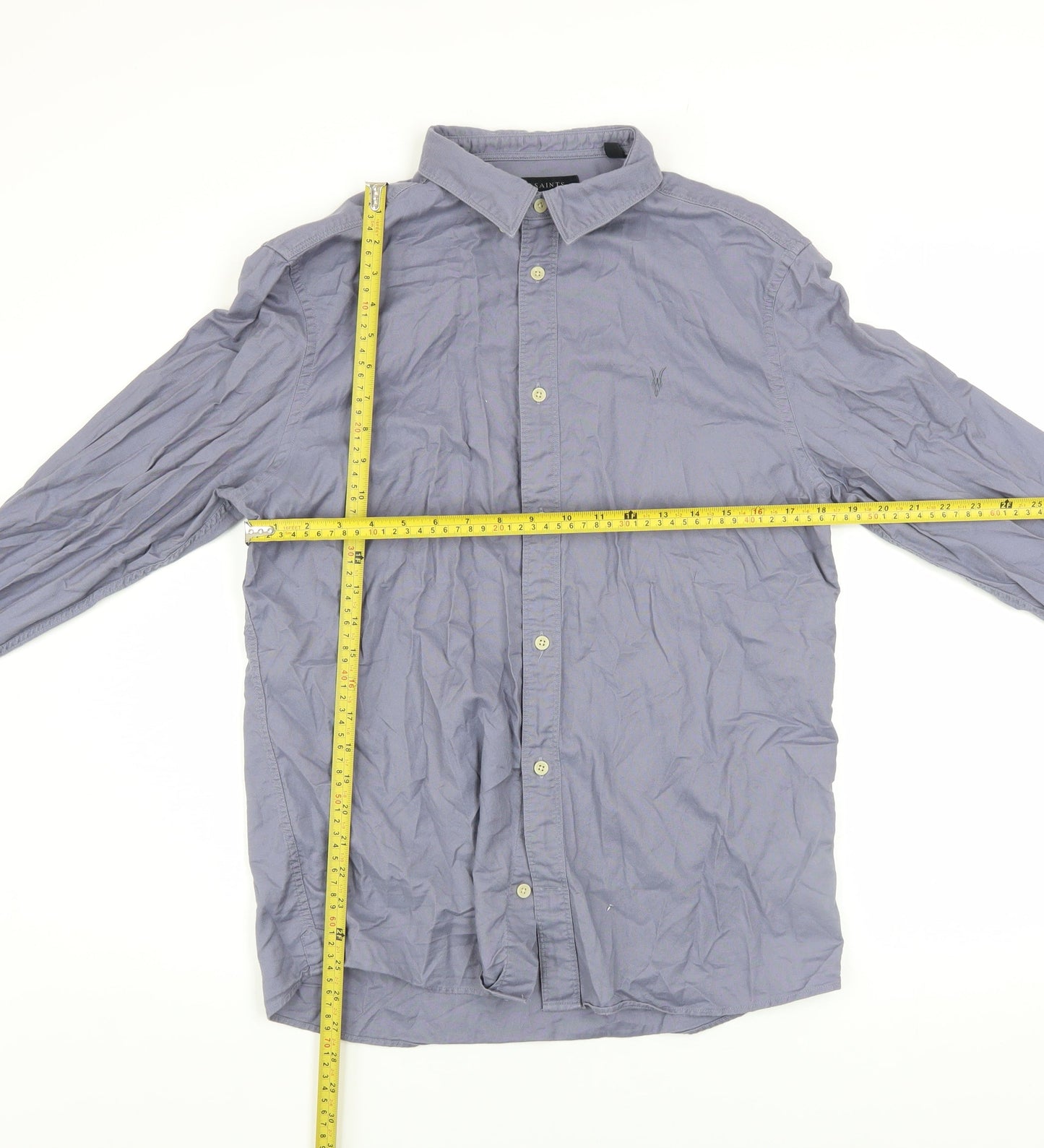 AllSaints Men's Grey Long Sleeve Button-Up Cotton Shirt Size L