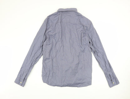 AllSaints Men's Grey Long Sleeve Button-Up Cotton Shirt Size L
