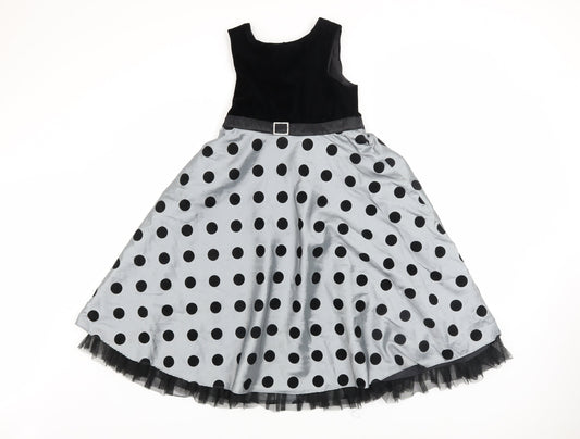 Dunnes Girls Black Polka Dot Long Ball Gown Party Dress Age 9